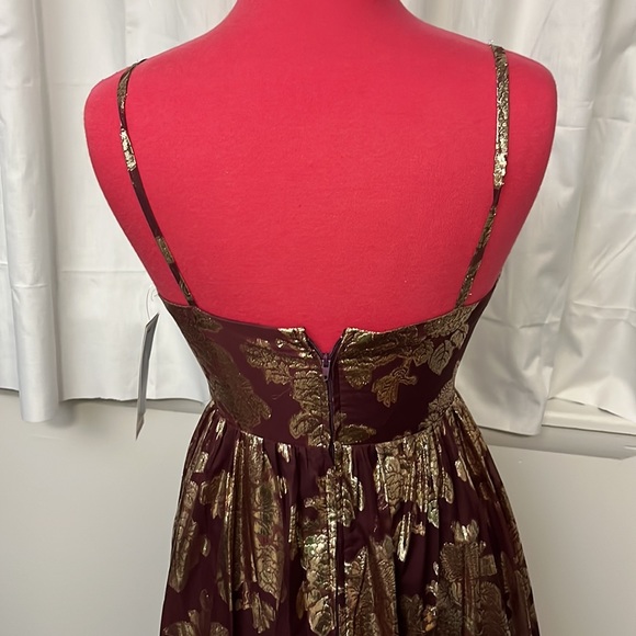NWT Prom/Formal Maroon and Gold Floral Floor Length Gown - Picture 6 of 10